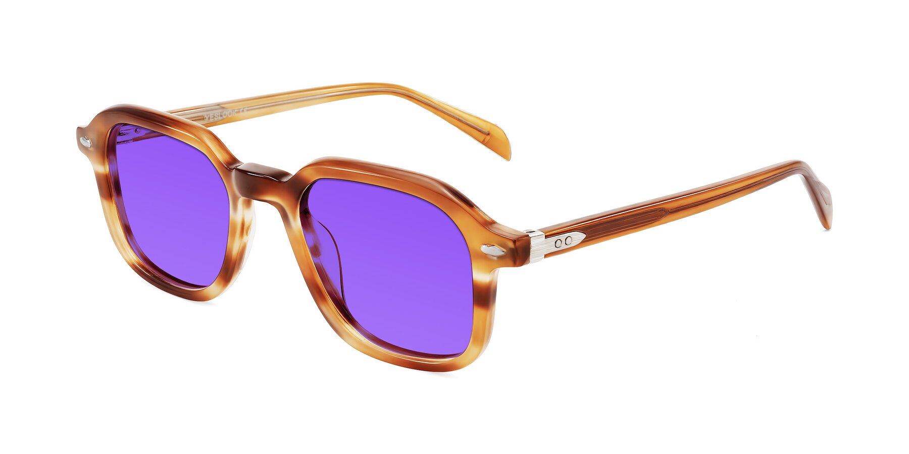 Angle of Salyba in Amber Striped with Purple Tinted Lenses