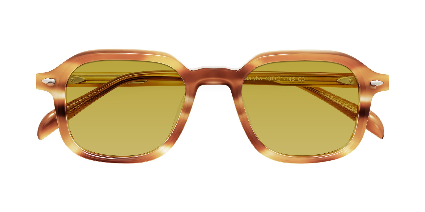 Folded Front of Salyba in Amber Striped with Champagne Tinted Lenses