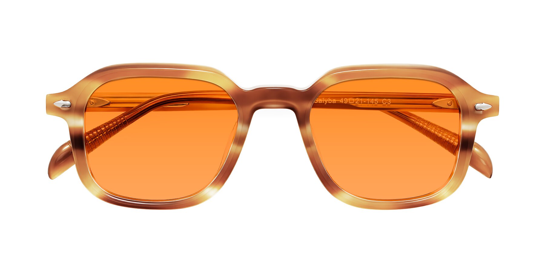 Folded Front of Salyba in Amber Striped with Orange Tinted Lenses
