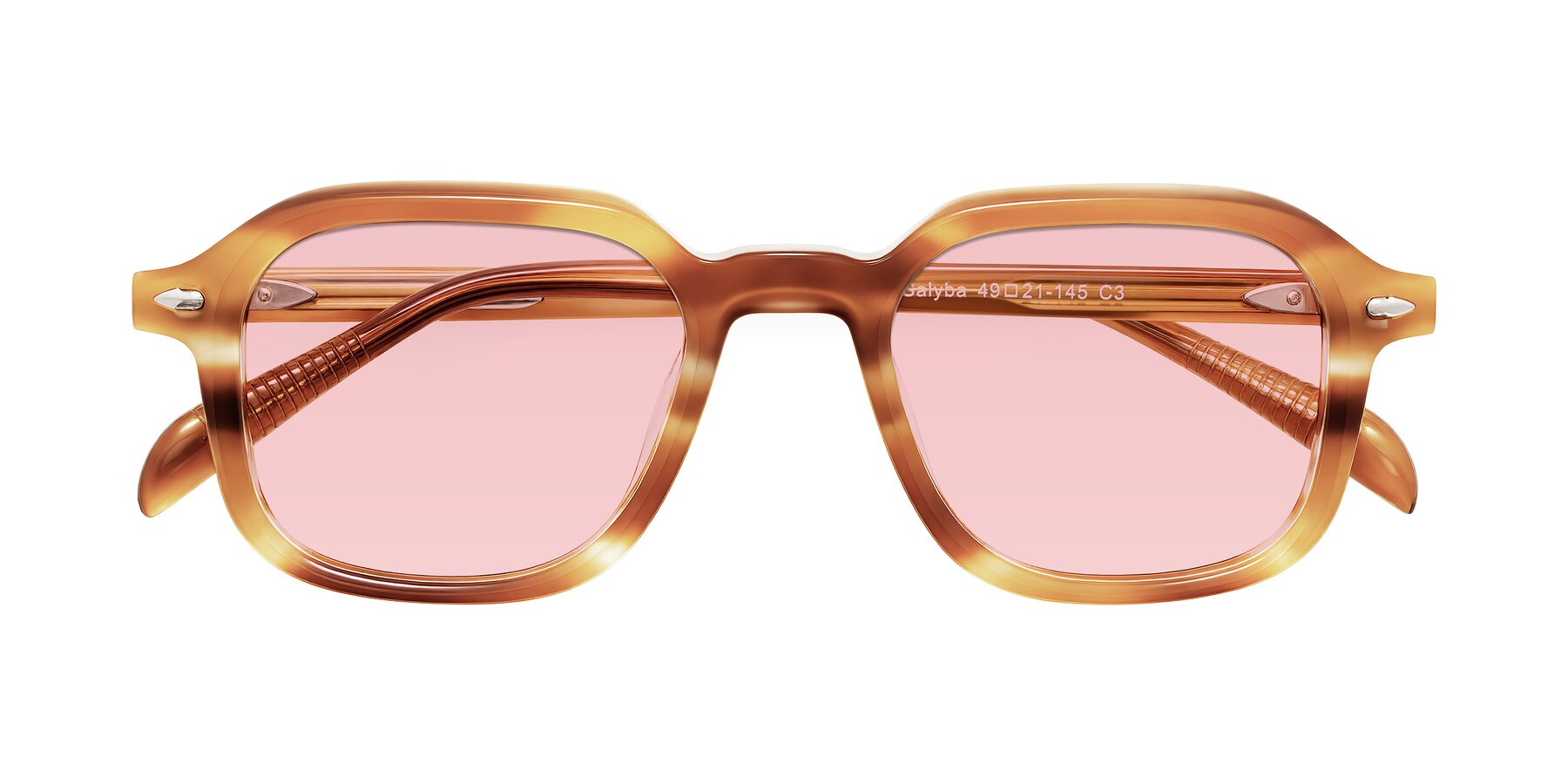 Folded Front of Salyba in Amber Striped with Light Garnet Tinted Lenses