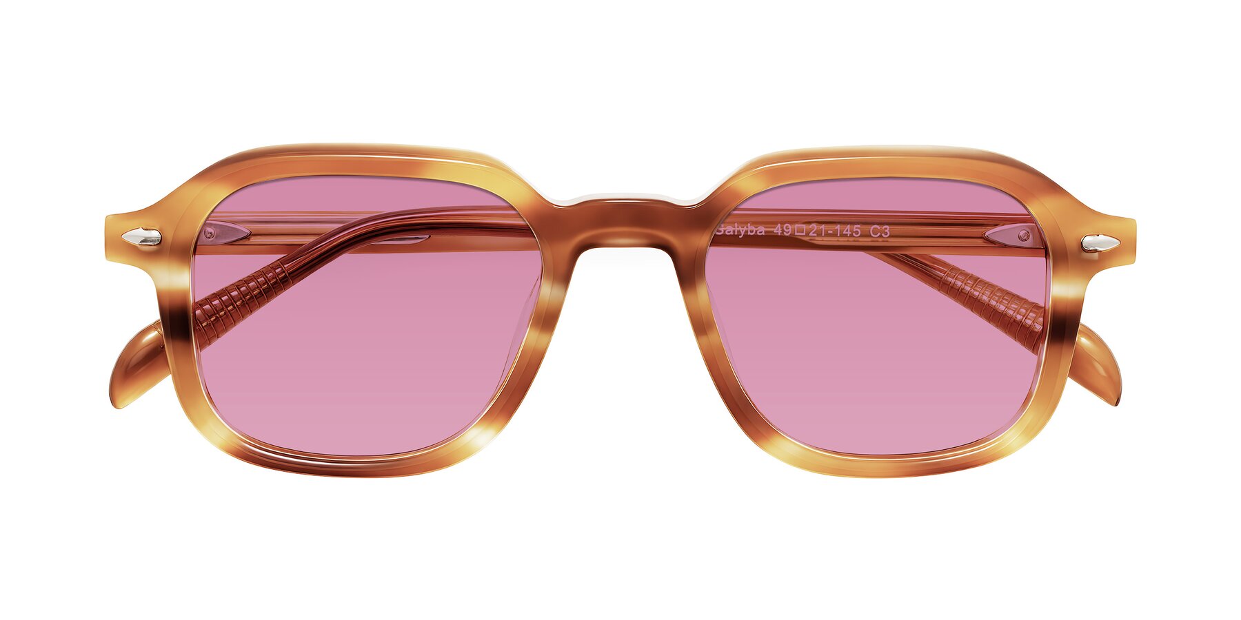 Folded Front of Salyba in Amber Striped with Medium Wine Tinted Lenses