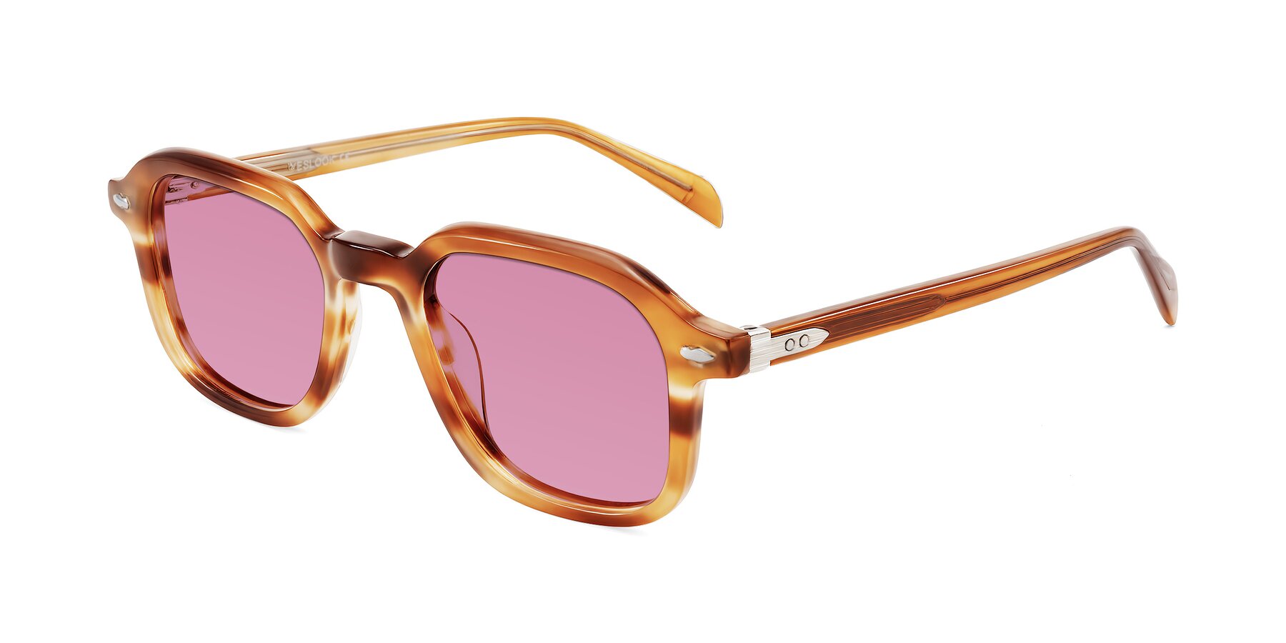 Angle of Salyba in Amber Striped with Medium Wine Tinted Lenses