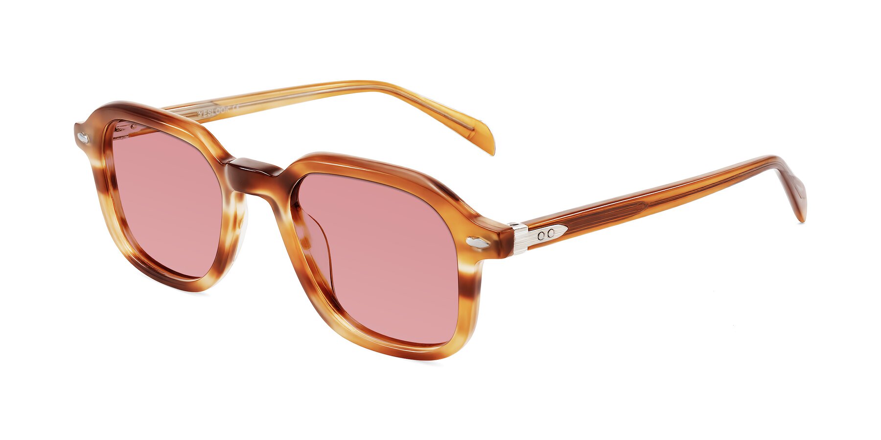 Angle of Salyba in Amber Striped with Medium Garnet Tinted Lenses