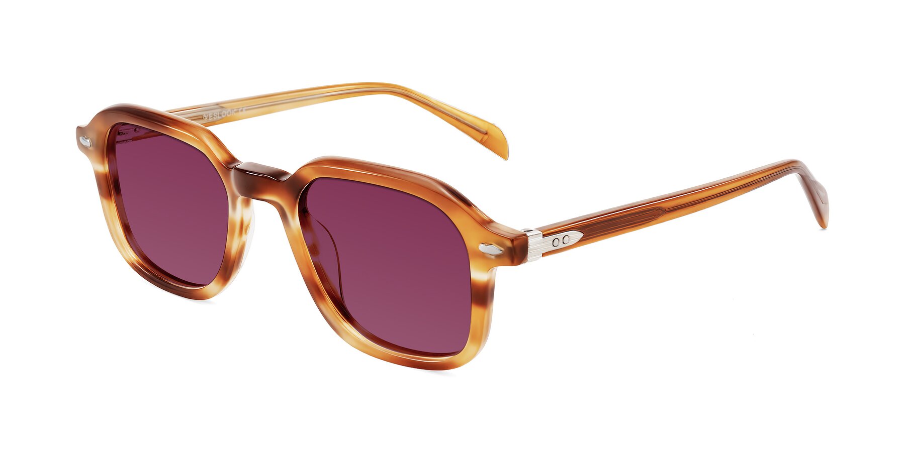 Angle of Salyba in Amber Striped with Wine Tinted Lenses