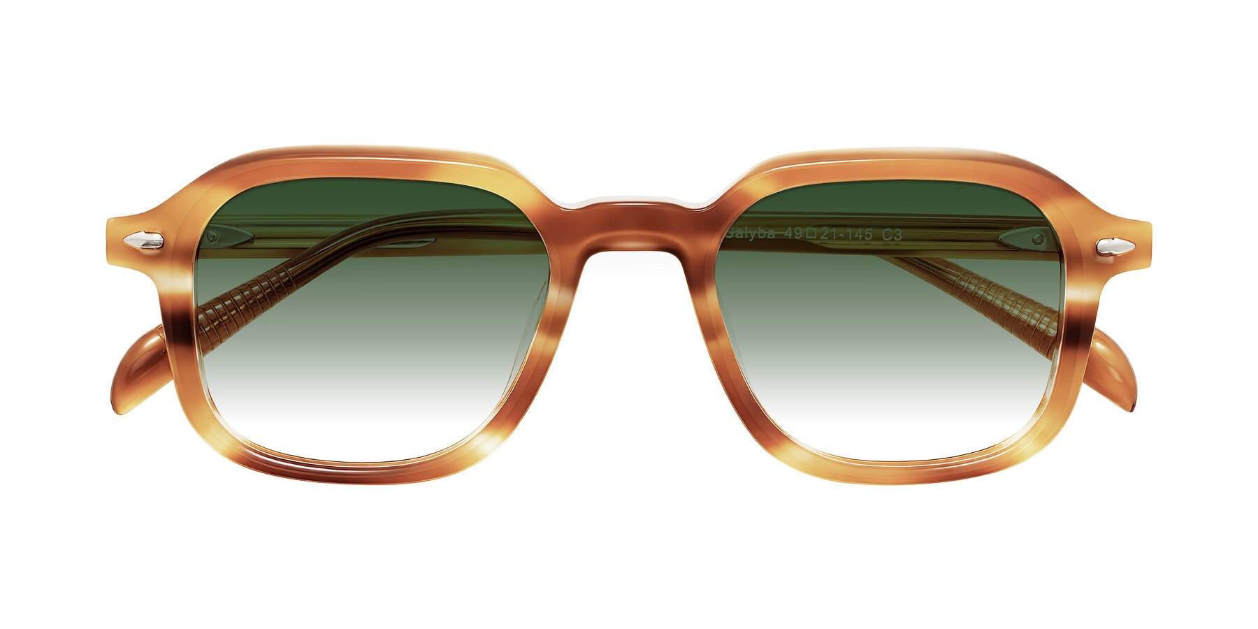 Folded Front of Salyba in Amber Striped with Green Gradient Lenses