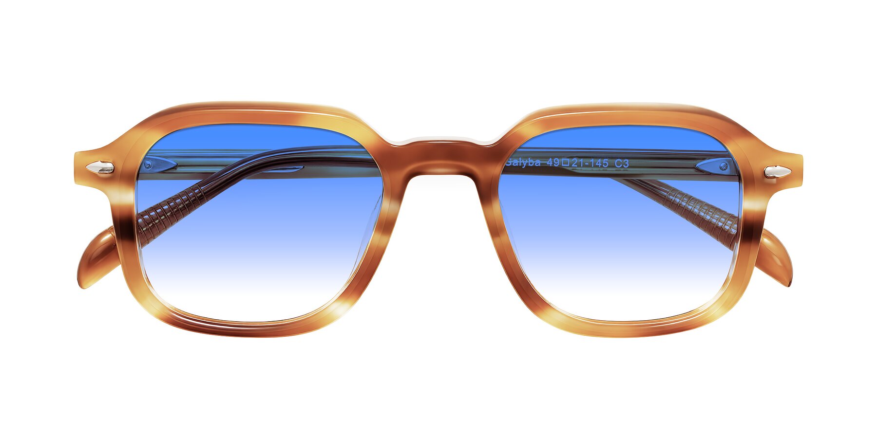 Folded Front of Salyba in Amber Striped with Blue Gradient Lenses