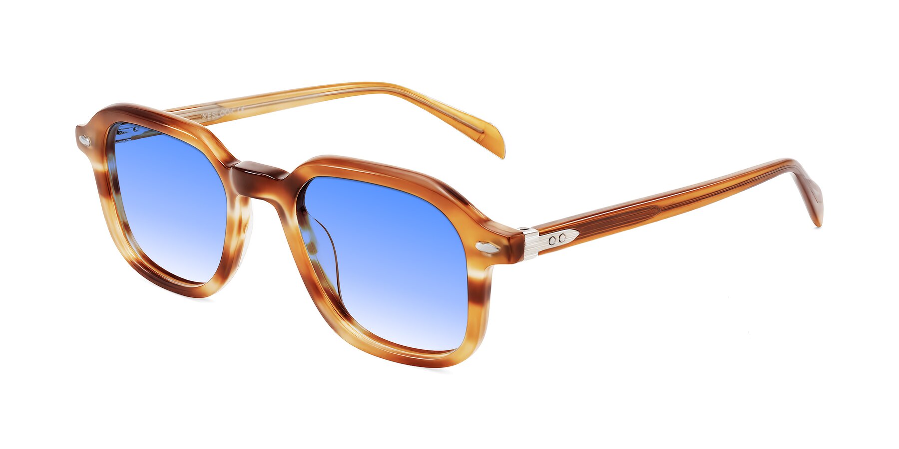 Angle of Salyba in Amber Striped with Blue Gradient Lenses