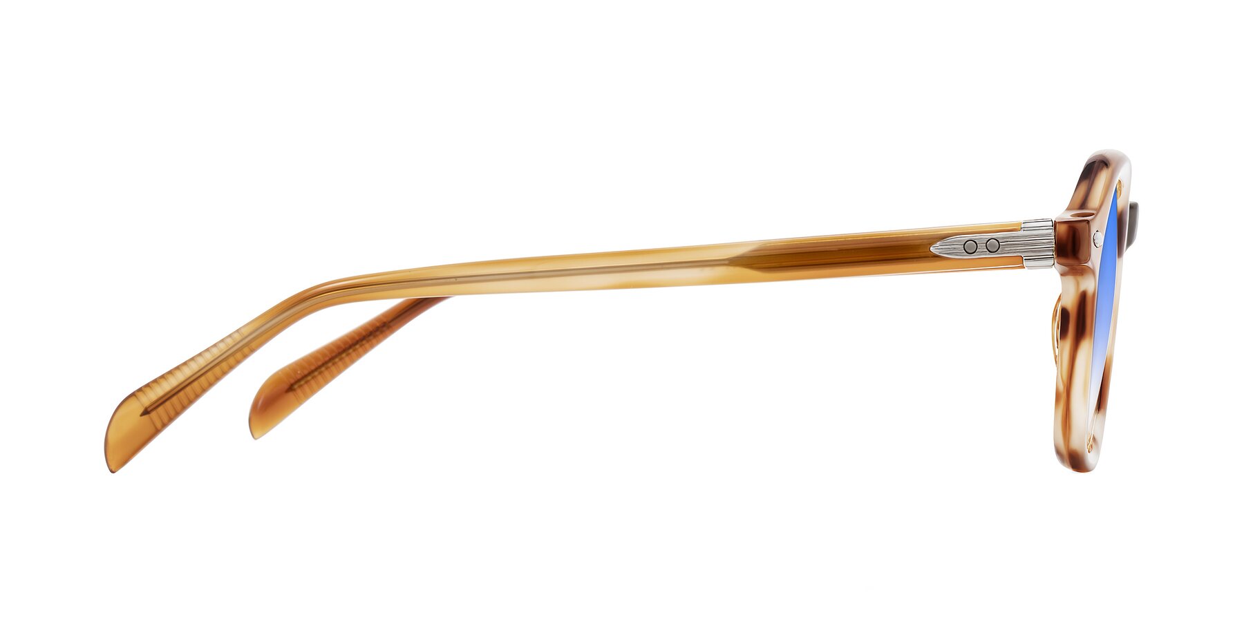 Side of Salyba in Amber Striped with Blue Gradient Lenses
