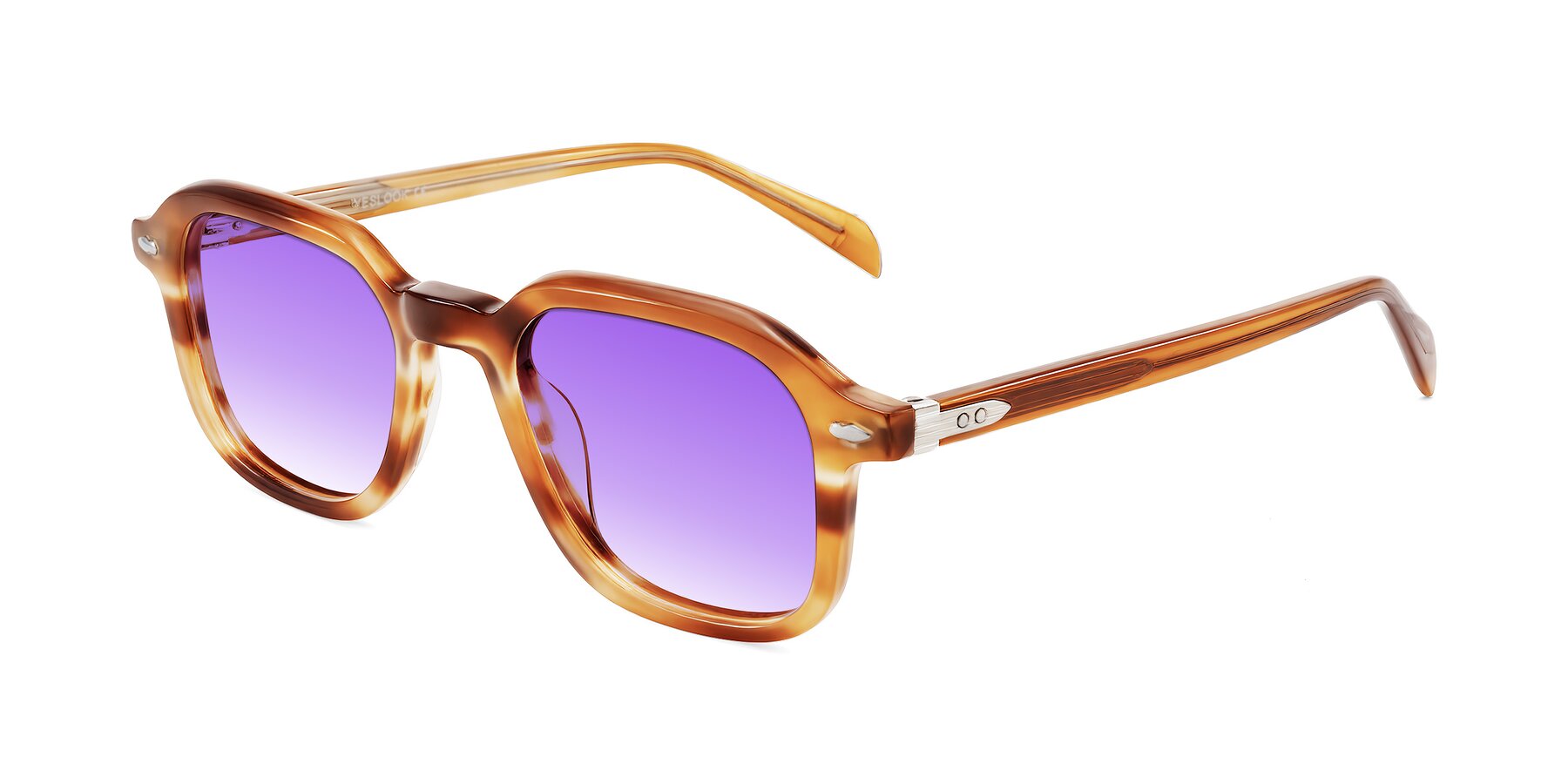 Angle of Salyba in Amber Striped with Purple Gradient Lenses