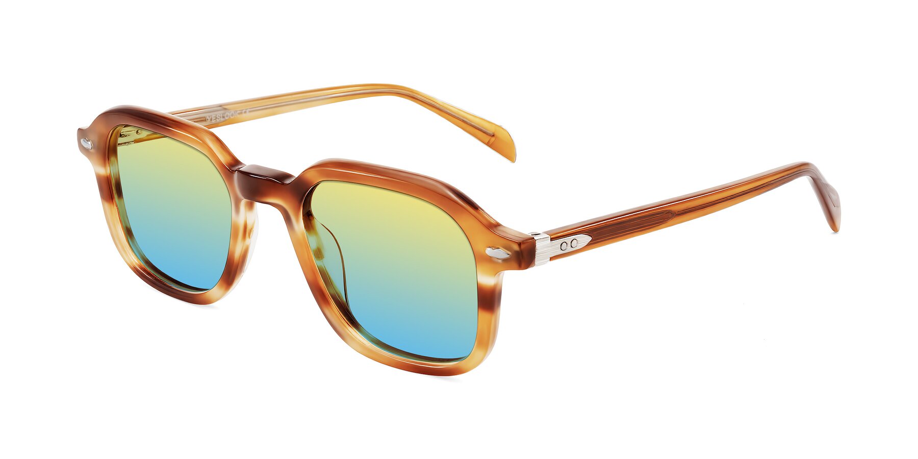 Angle of Salyba in Amber Striped with Yellow / Blue Gradient Lenses