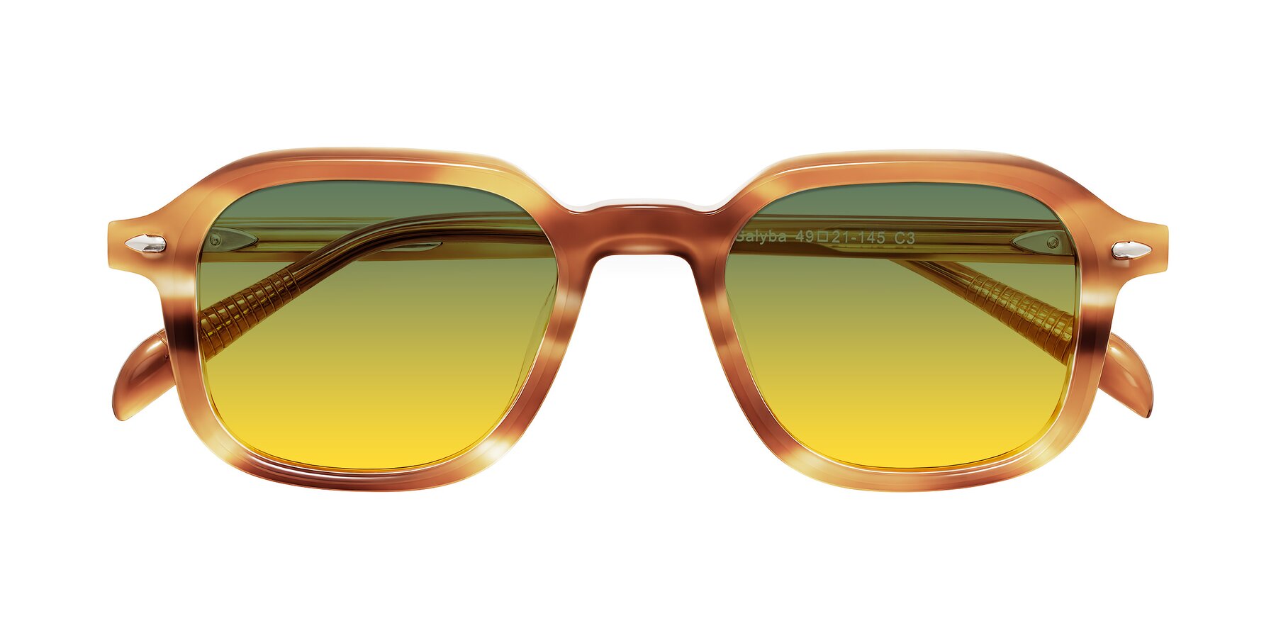 Folded Front of Salyba in Amber Striped with Green / Yellow Gradient Lenses