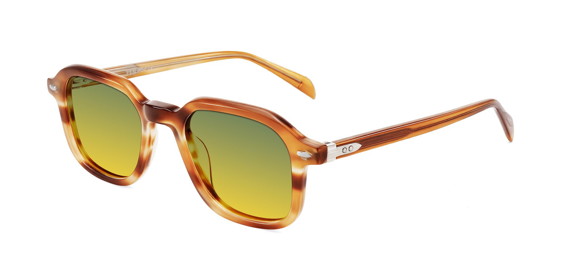 Angle of Salyba in Amber Striped with Green / Yellow Gradient Lenses
