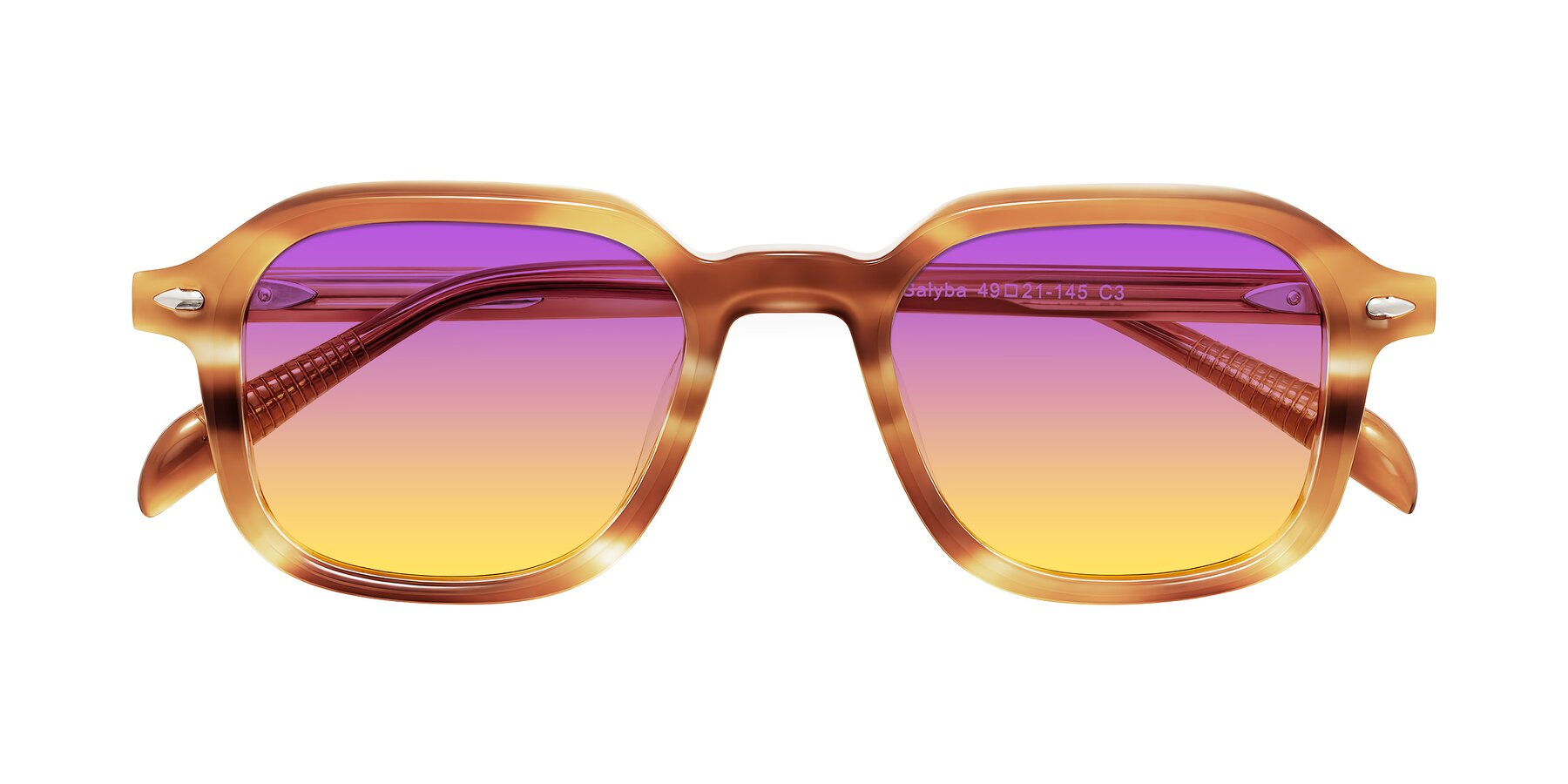 Folded Front of Salyba in Amber Striped with Purple / Yellow Gradient Lenses