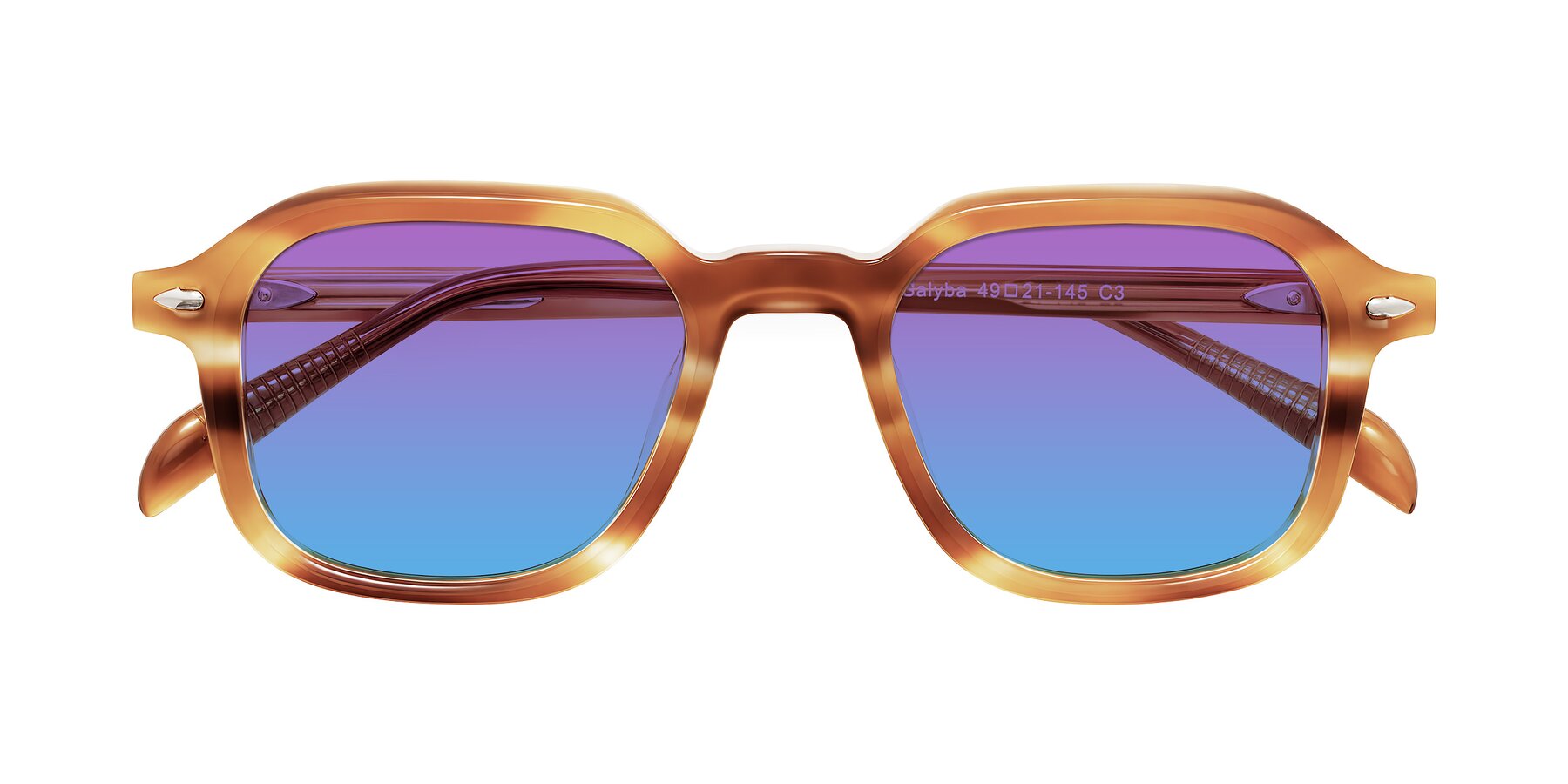 Folded Front of Salyba in Amber Striped with Purple / Blue Gradient Lenses