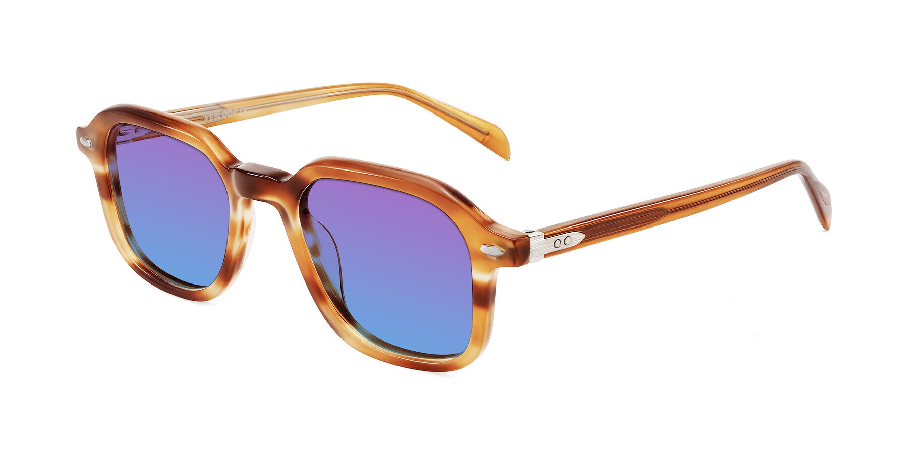 Angle of Salyba in Amber Striped with Purple / Blue Gradient Lenses