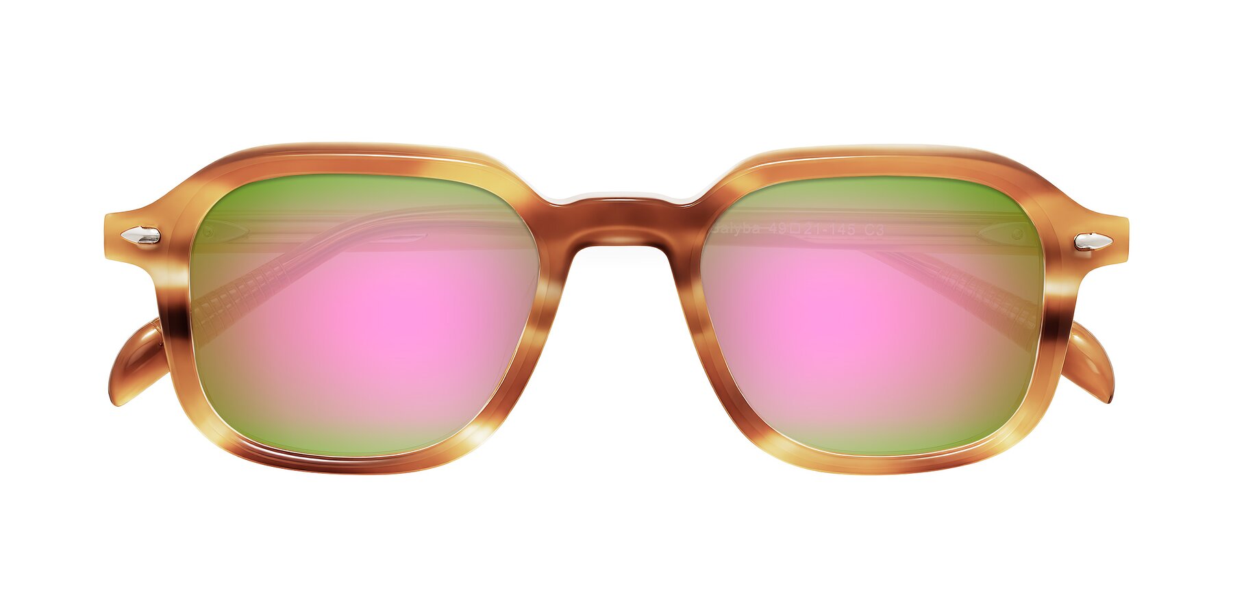 Folded Front of Salyba in Amber Striped with Pink Mirrored Lenses