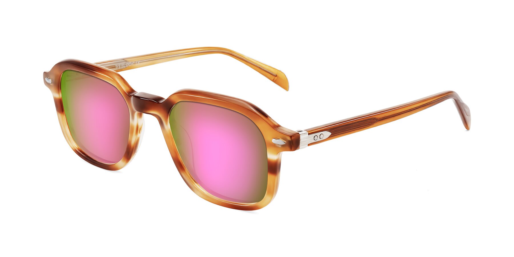 Angle of Salyba in Amber Striped with Pink Mirrored Lenses