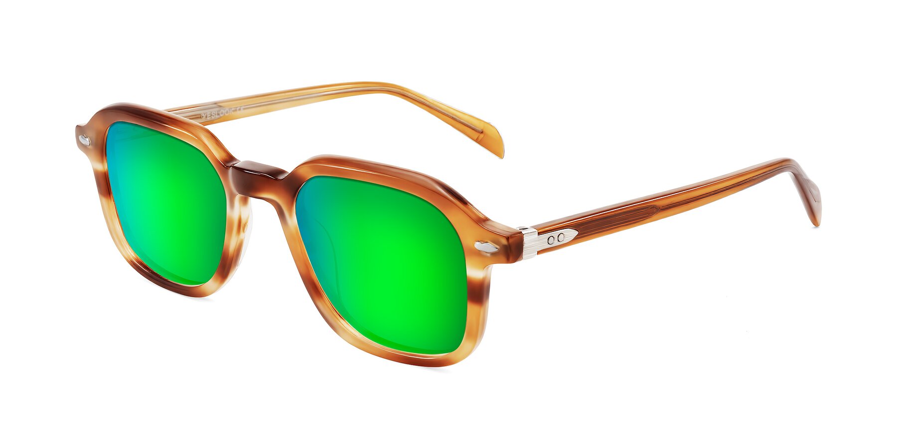 Angle of Salyba in Amber Striped with Green Mirrored Lenses