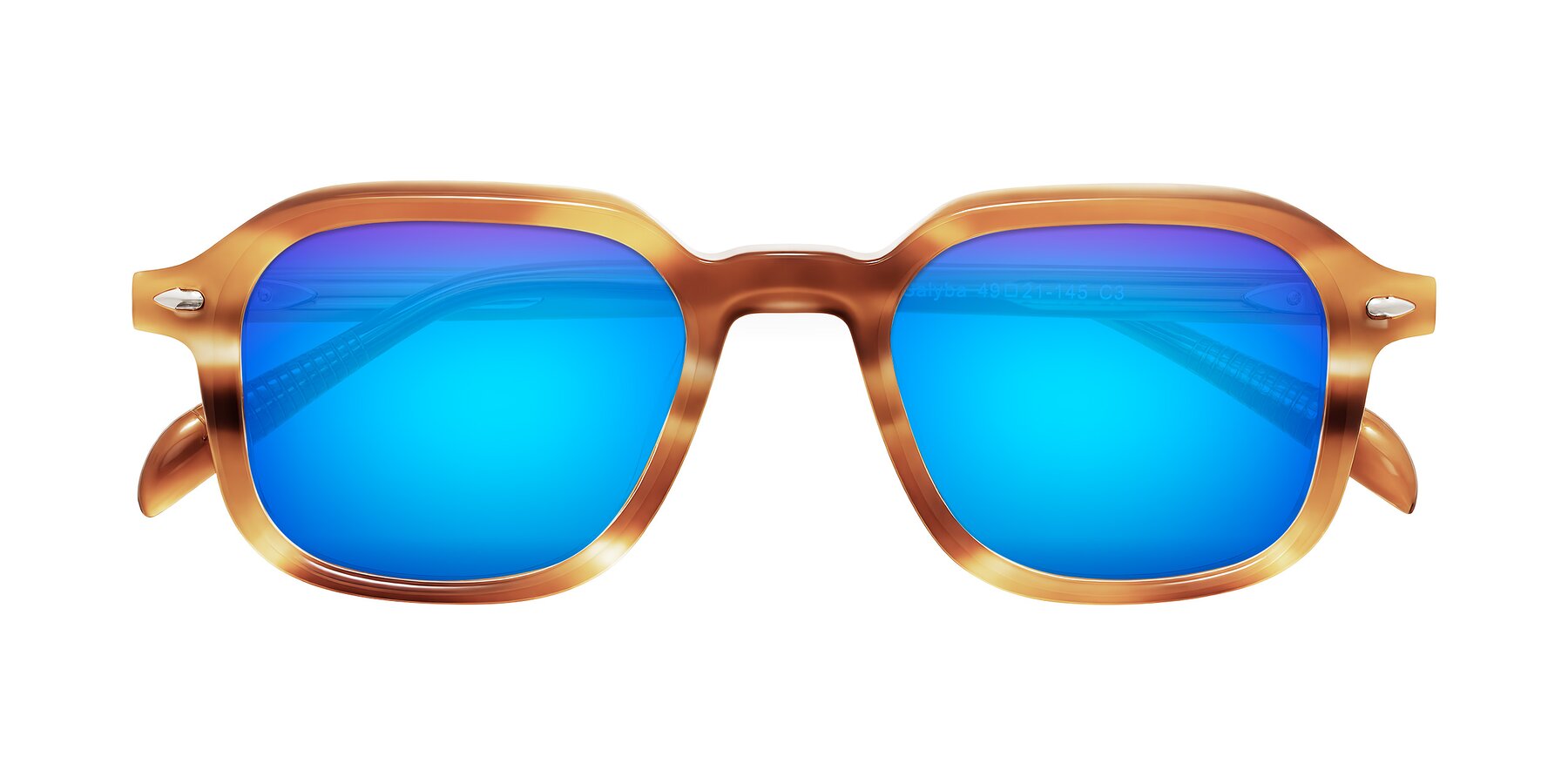 Folded Front of Salyba in Amber Striped with Blue Mirrored Lenses