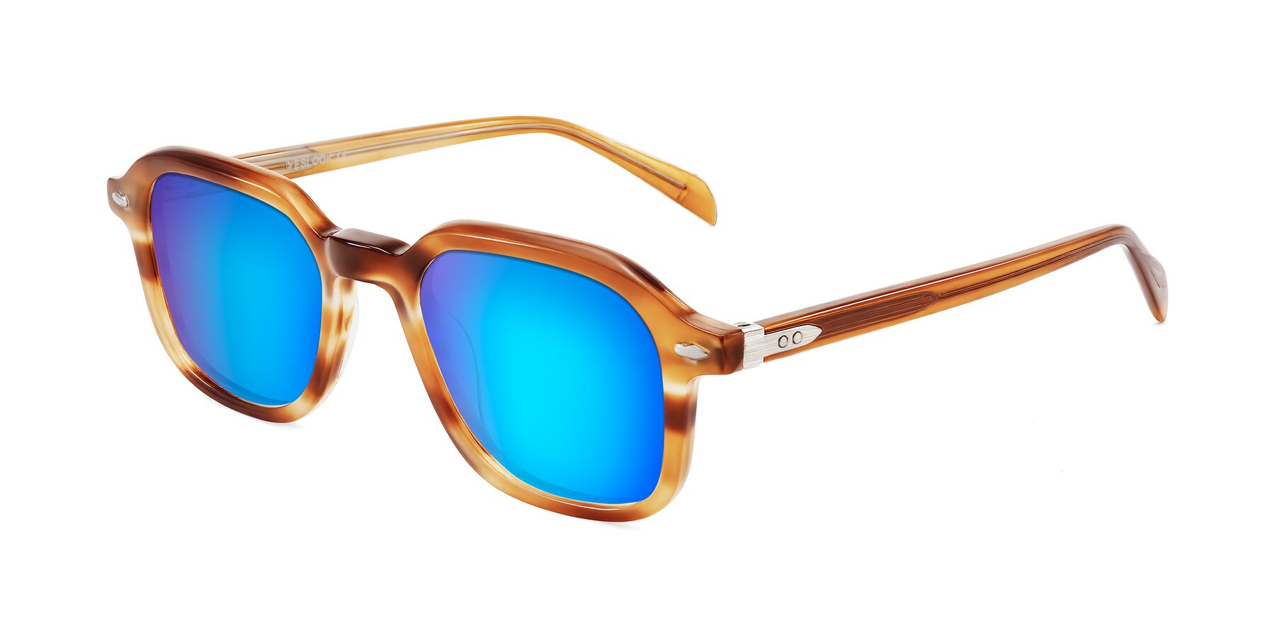 Angle of Salyba in Amber Striped with Blue Mirrored Lenses
