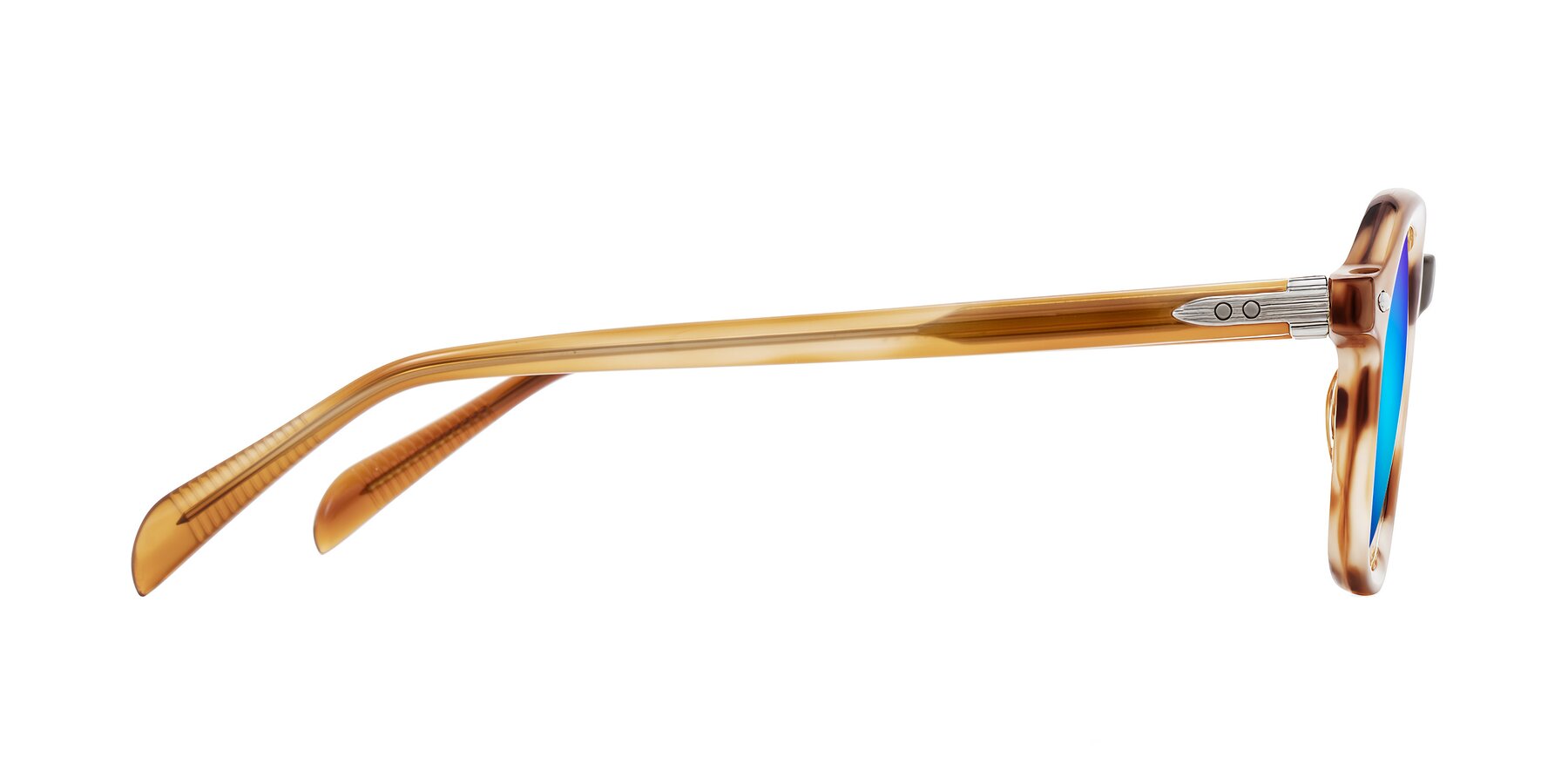 Side of Salyba in Amber Striped with Blue Mirrored Lenses