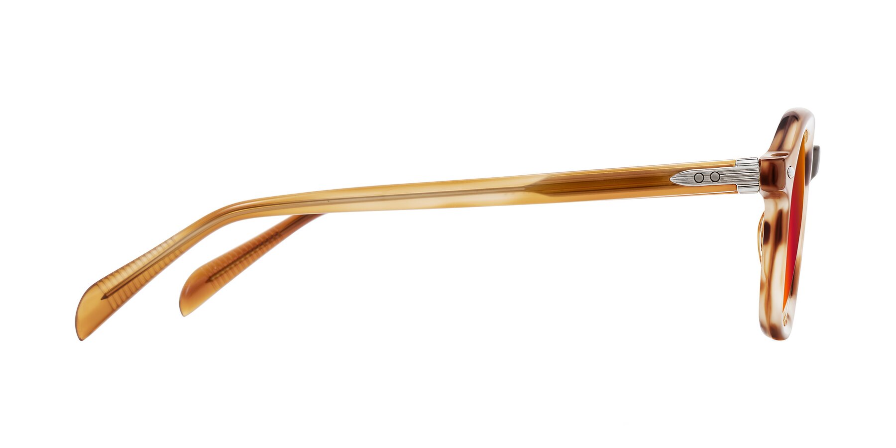 Side of Salyba in Amber Striped with Red Gold Mirrored Lenses