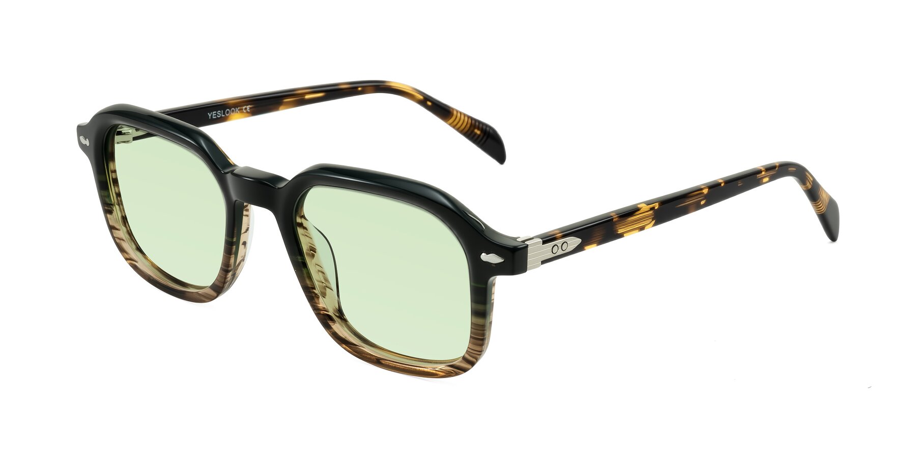 Angle of Salyba in Dark Green/Brown Striped with Light Green Tinted Lenses
