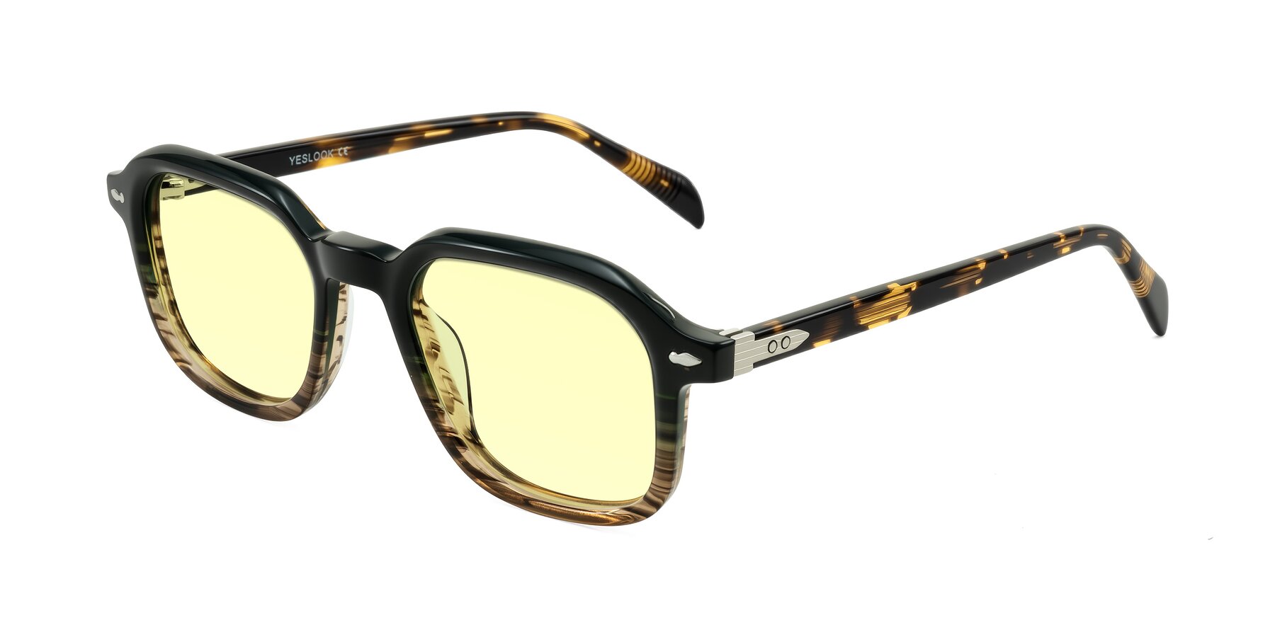 Angle of Salyba in Dark Green/Brown Striped with Light Yellow Tinted Lenses