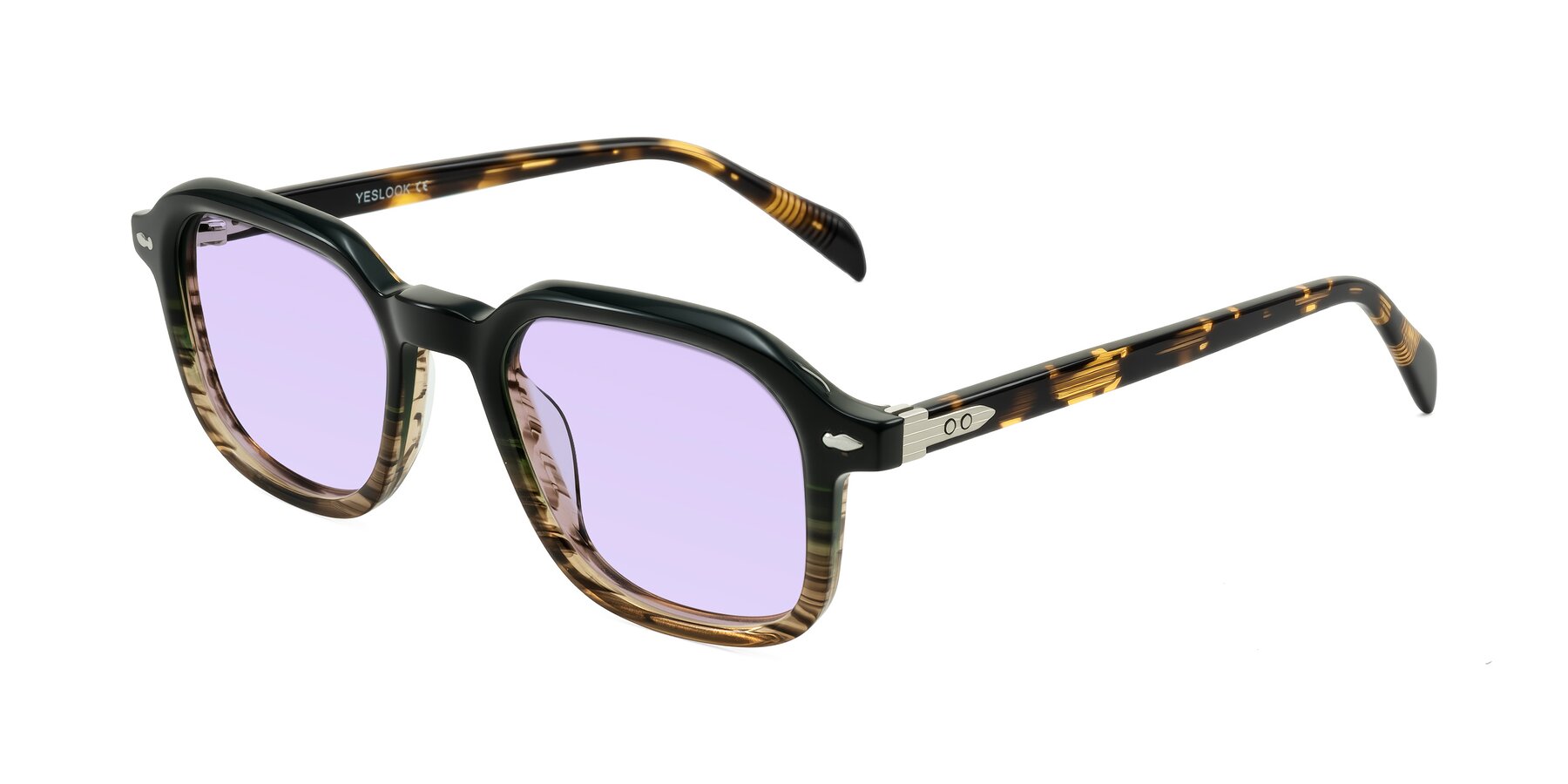 Angle of Salyba in Dark Green/Brown Striped with Light Purple Tinted Lenses