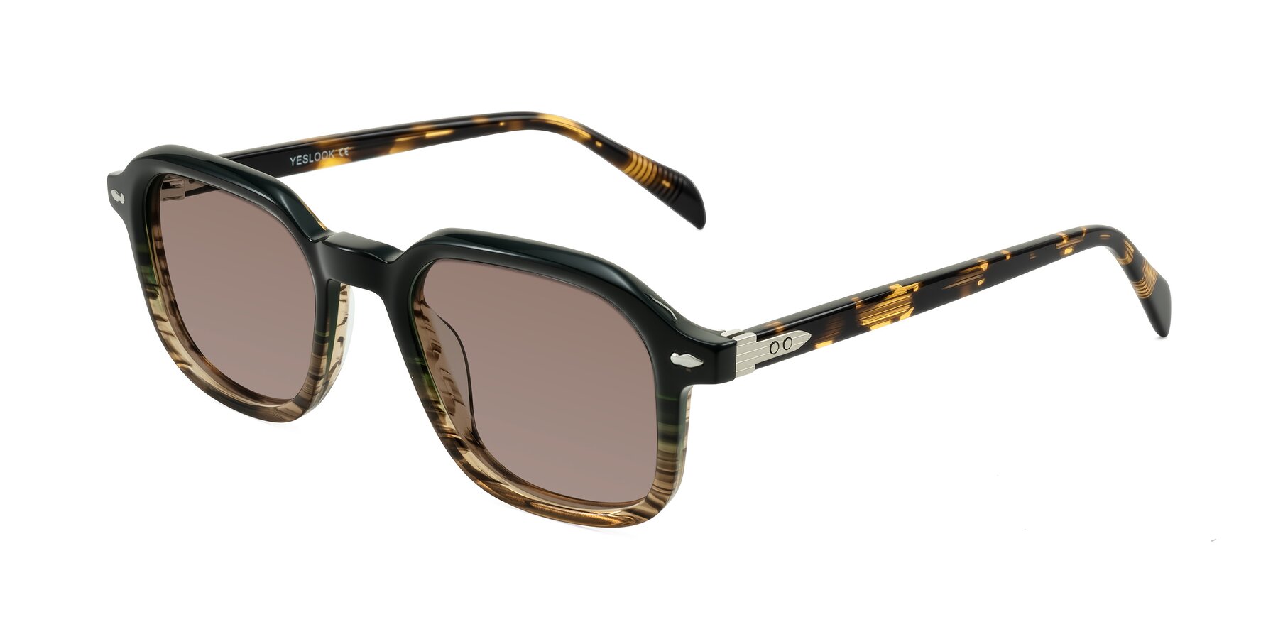 Angle of Salyba in Dark Green/Brown Striped with Medium Brown Tinted Lenses