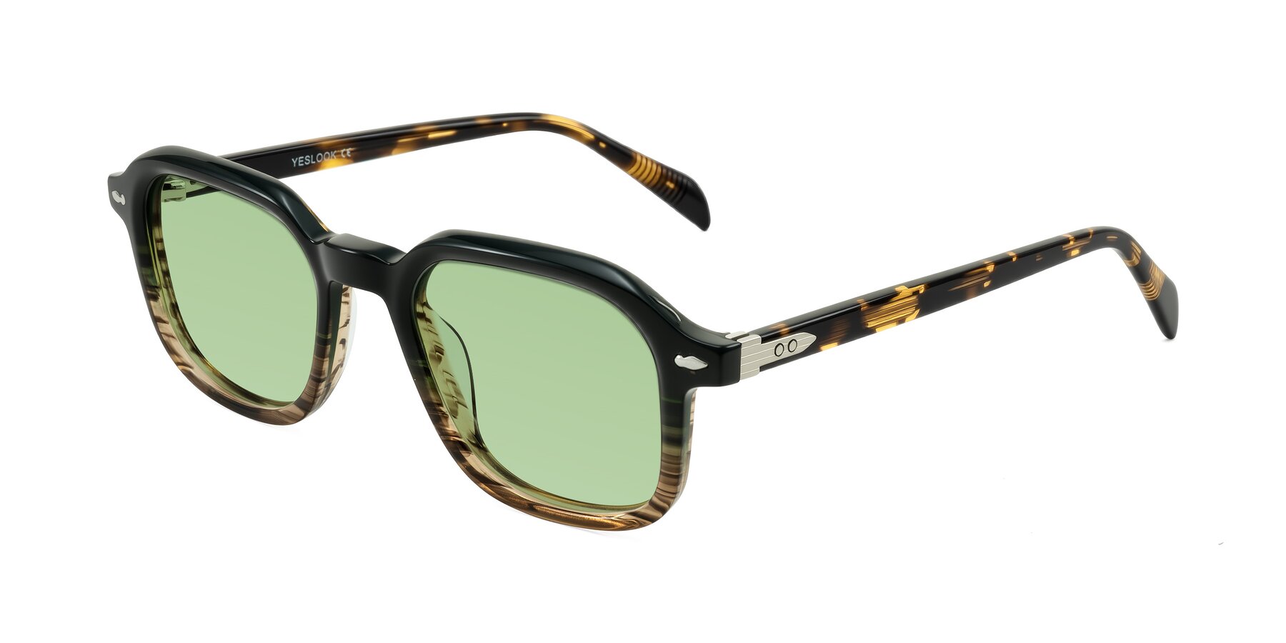 Angle of Salyba in Dark Green/Brown Striped with Medium Green Tinted Lenses