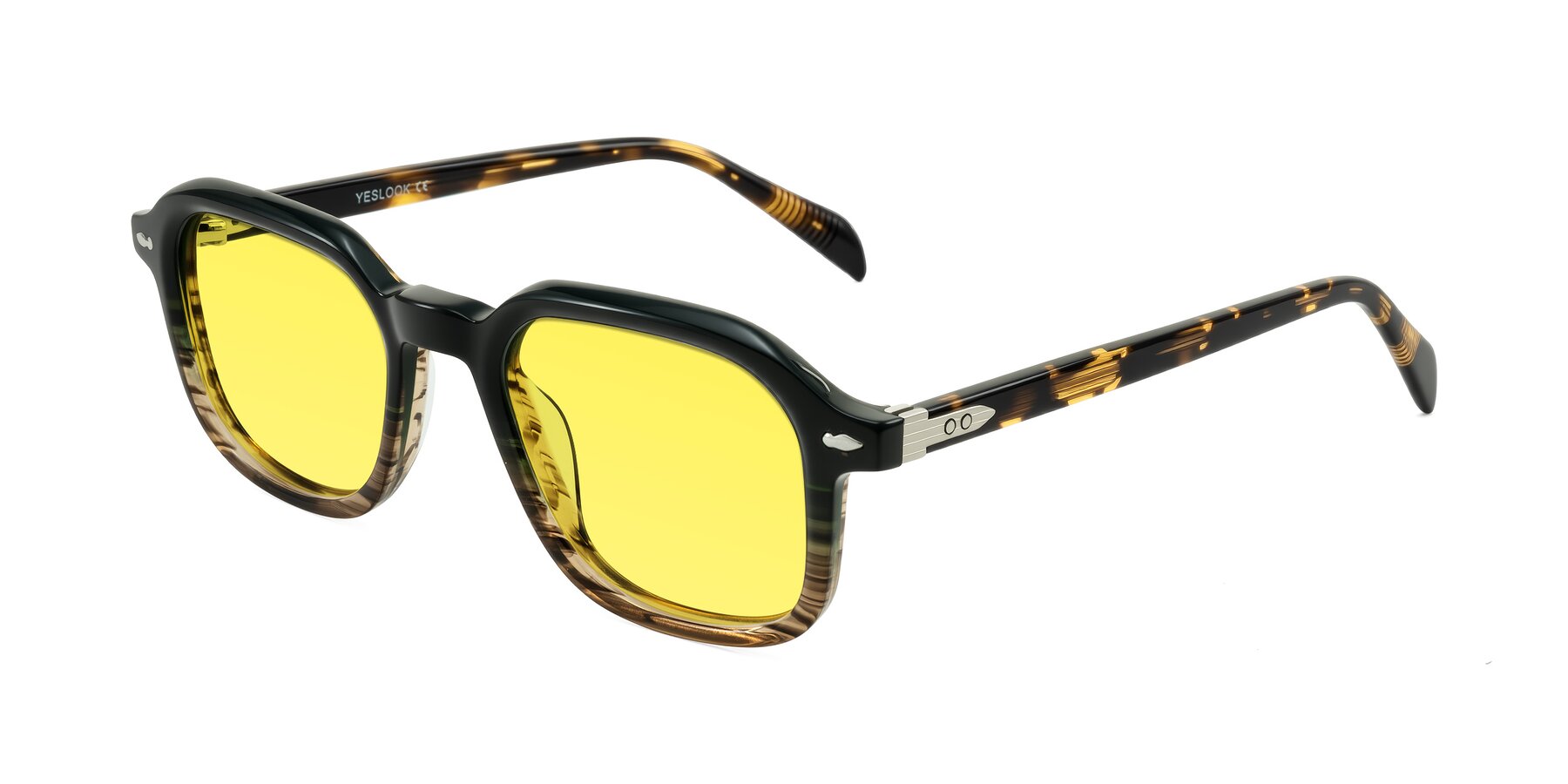 Angle of Salyba in Dark Green/Brown Striped with Medium Yellow Tinted Lenses