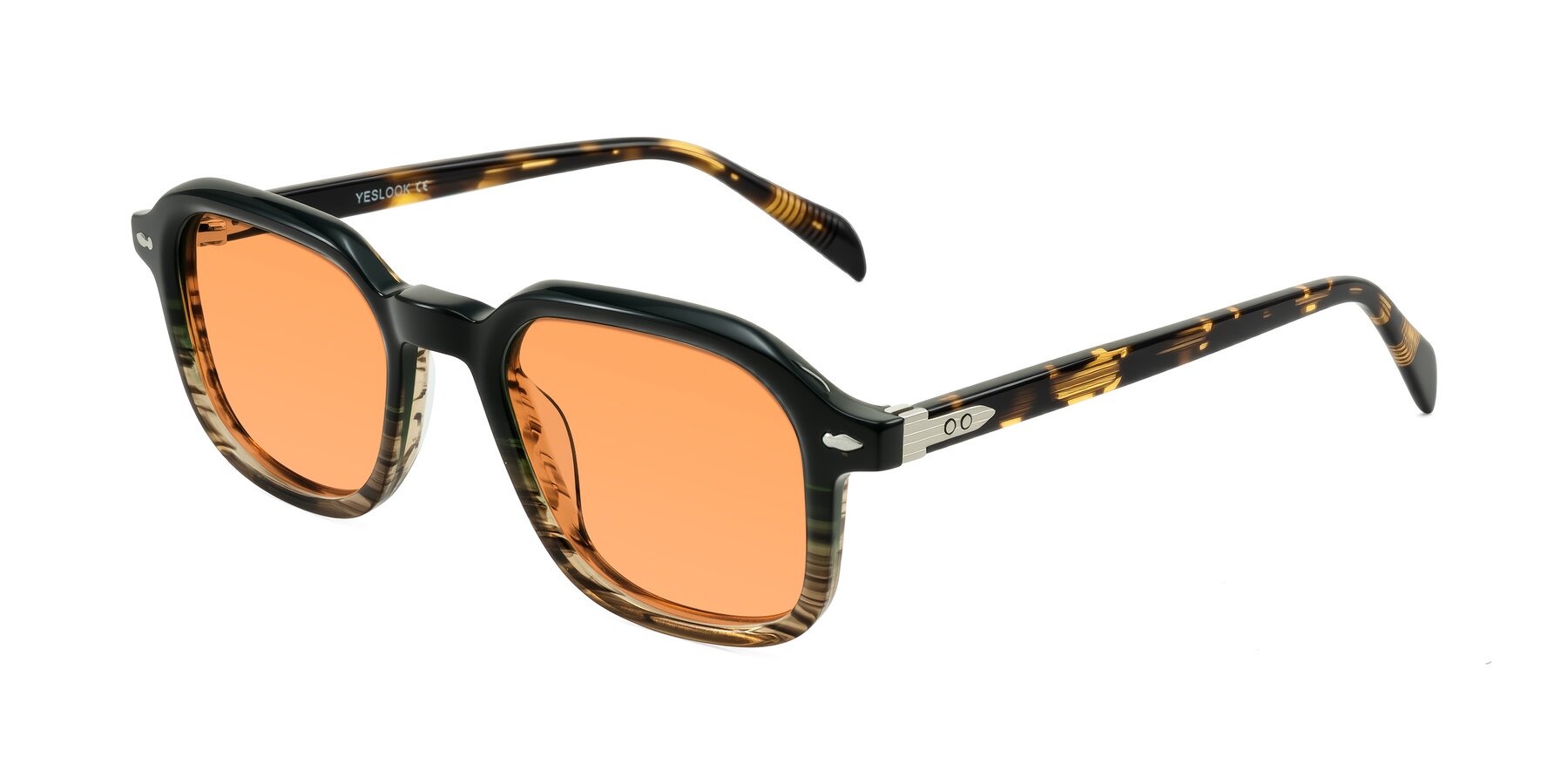 Angle of Salyba in Dark Green/Brown Striped with Medium Orange Tinted Lenses