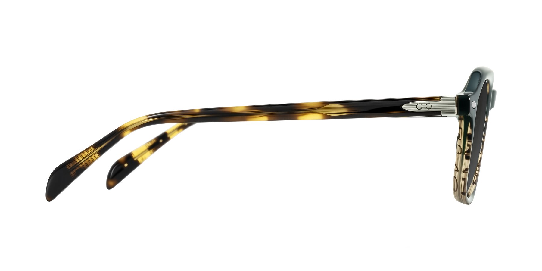 Side of Salyba in Dark Green/Brown Striped with Gray Tinted Lenses