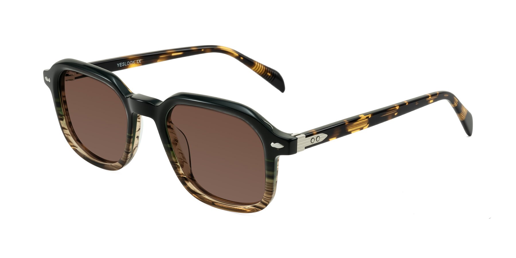 Angle of Salyba in Dark Green/Brown Striped with Brown Tinted Lenses