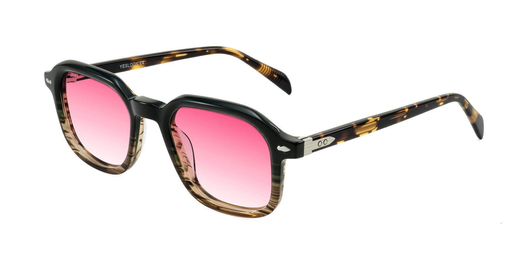 Angle of Salyba in Dark Green/Brown Striped with Pink Gradient Lenses