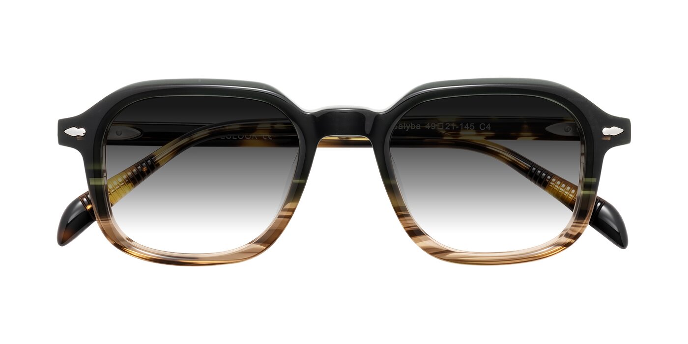 Salyba - Dark Green/Brown Striped Gradient Sunglasses