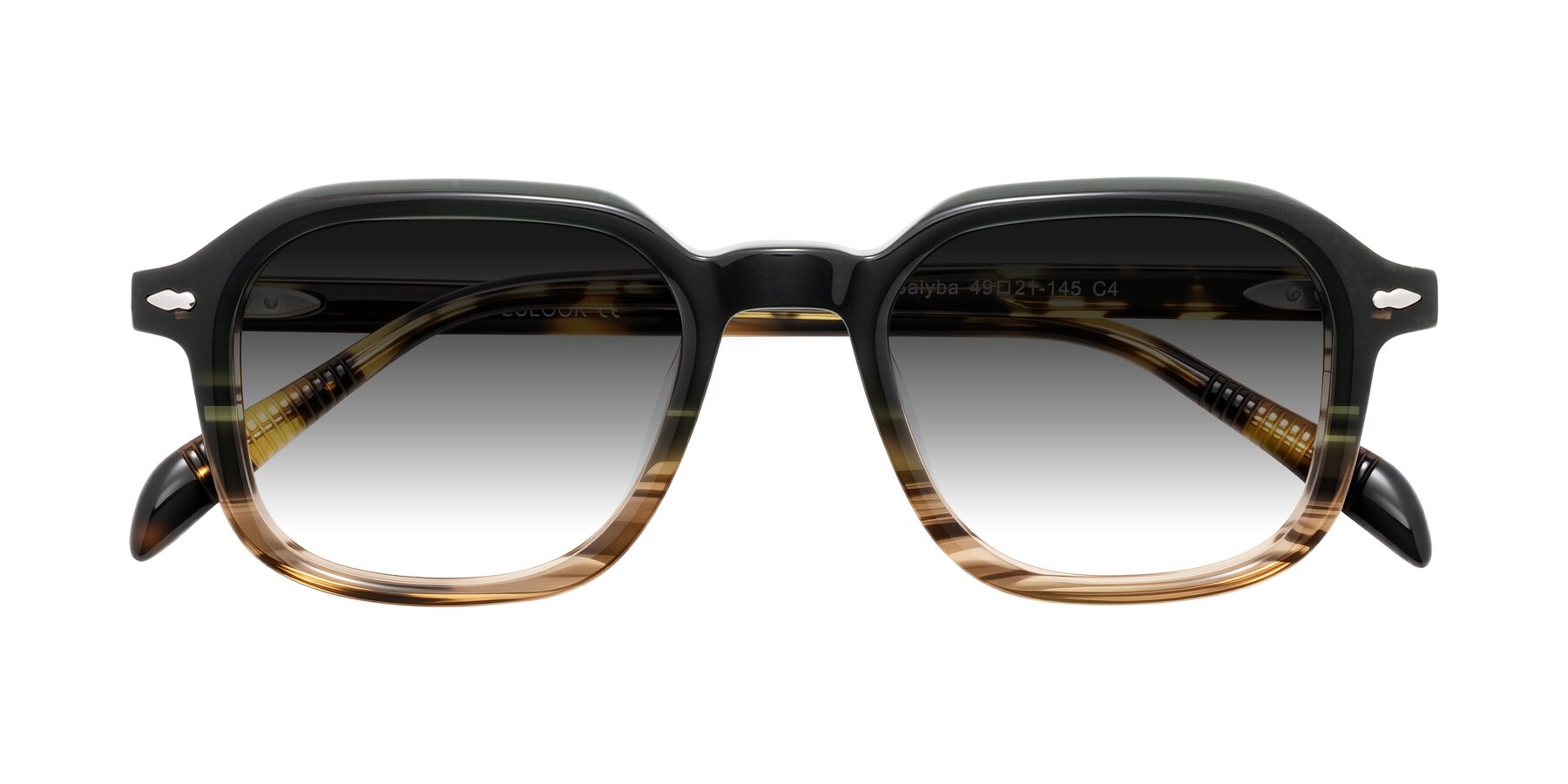 Folded Front of Salyba in Dark Green/Brown Striped with Gray Gradient Lenses