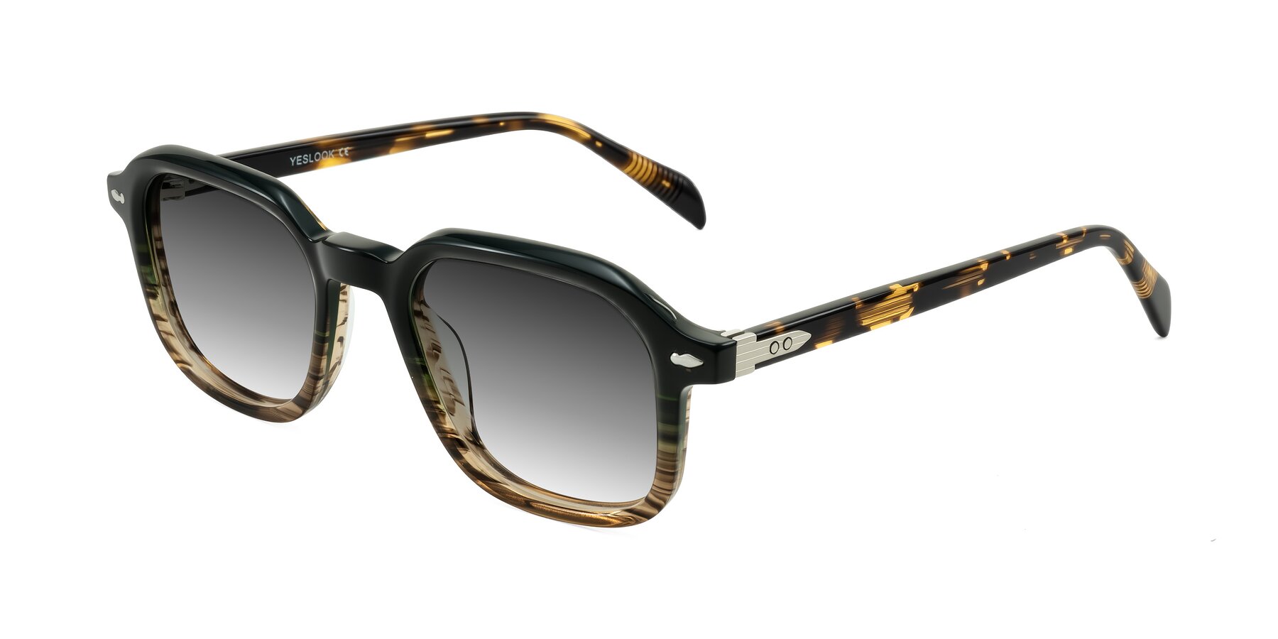 Angle of Salyba in Dark Green/Brown Striped with Gray Gradient Lenses