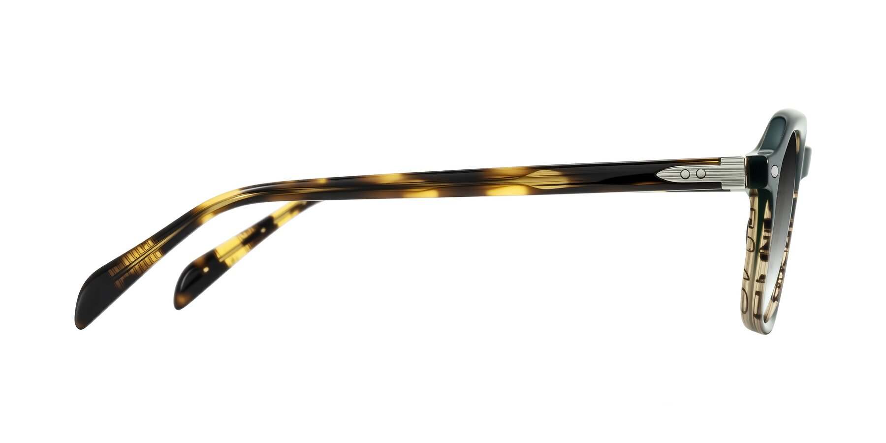 Side of Salyba in Dark Green/Brown Striped with Gray Gradient Lenses