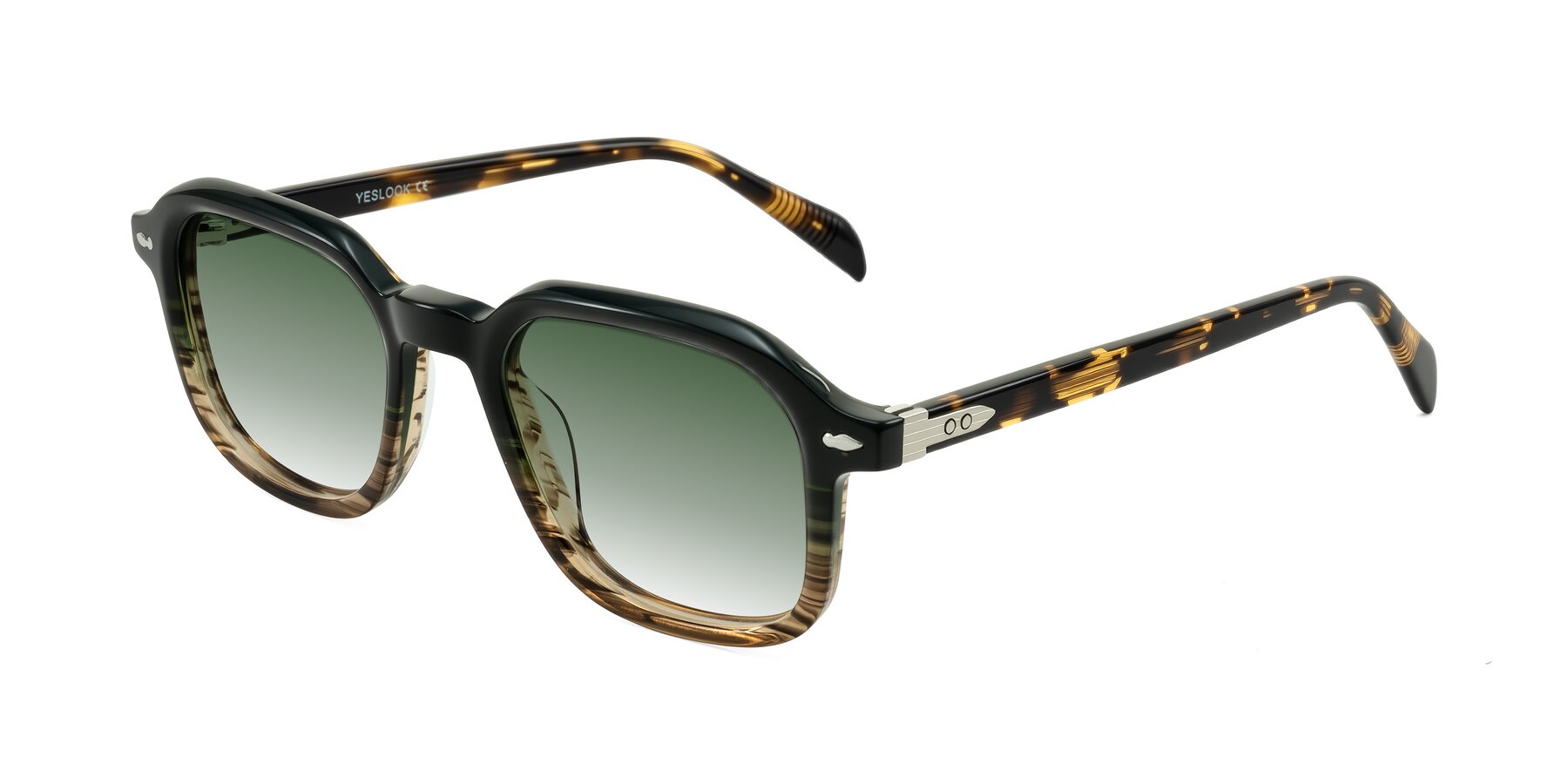 Angle of Salyba in Dark Green/Brown Striped with Green Gradient Lenses