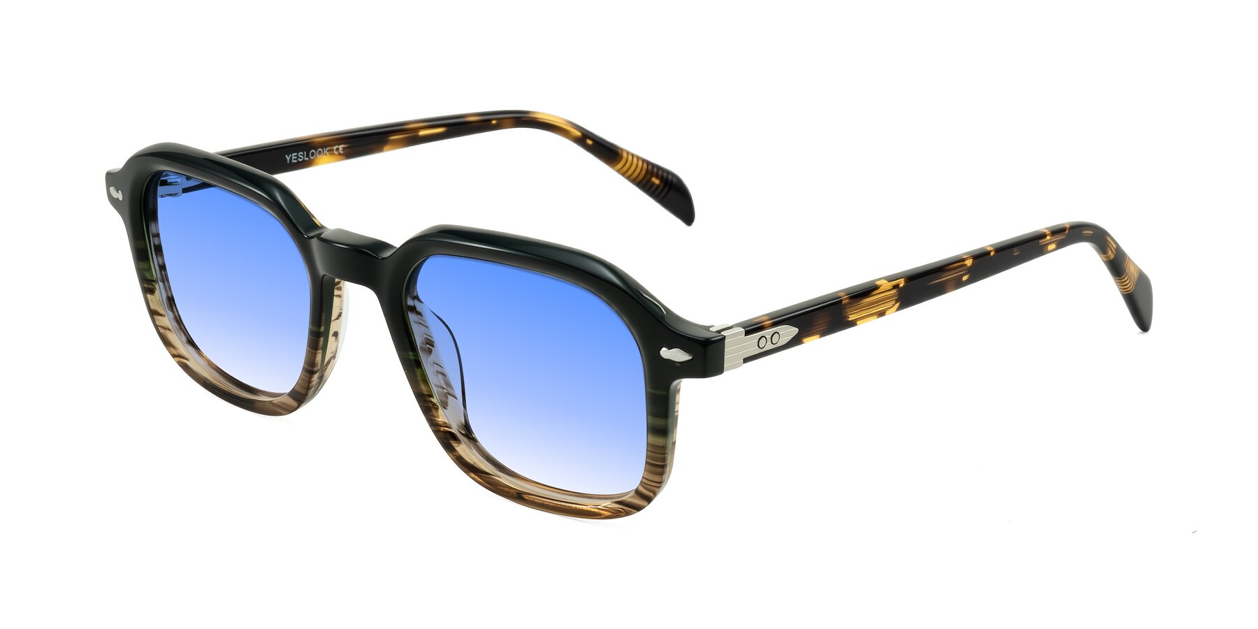 Angle of Salyba in Dark Green/Brown Striped with Blue Gradient Lenses