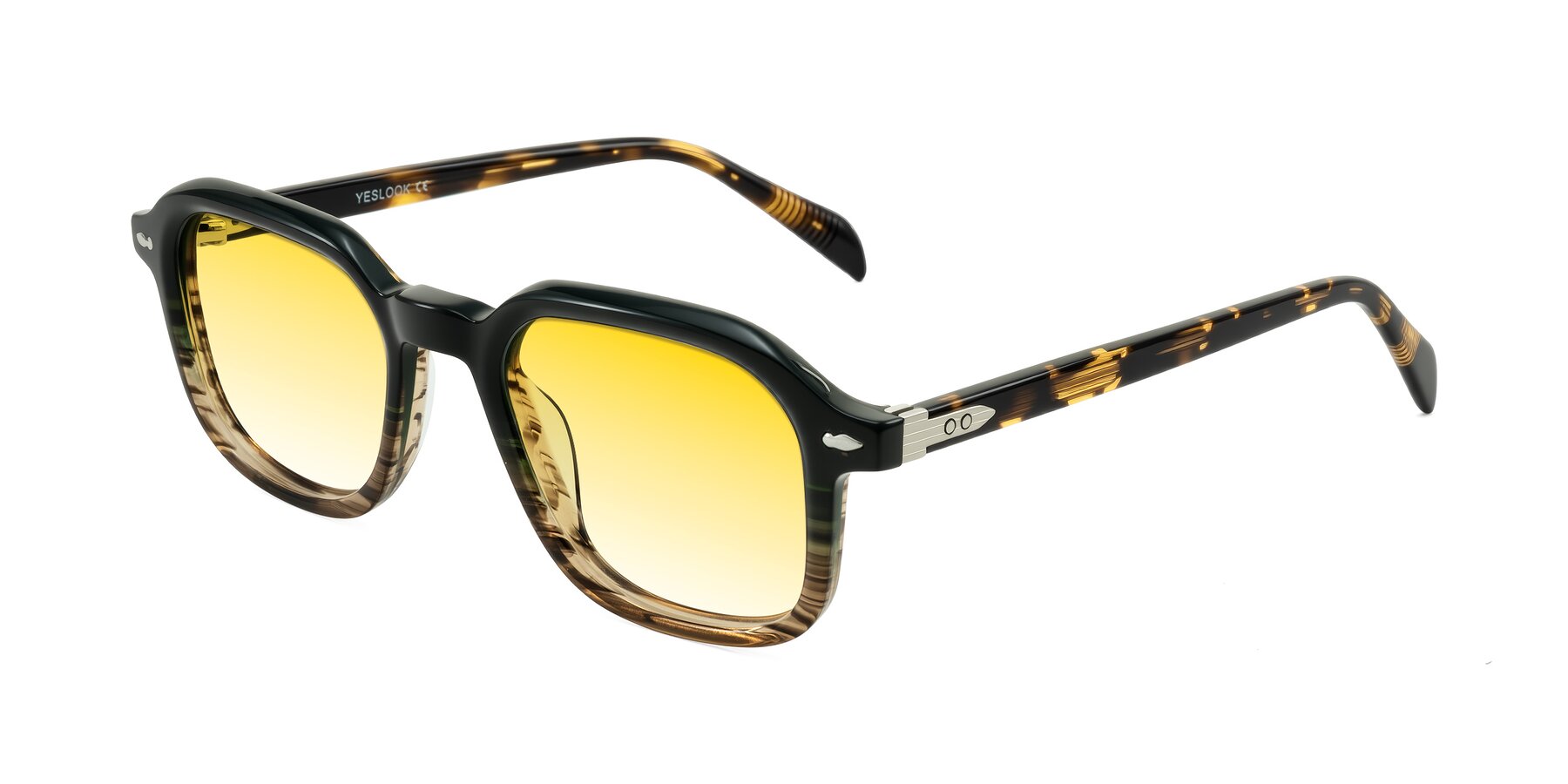 Angle of Salyba in Dark Green/Brown Striped with Yellow Gradient Lenses