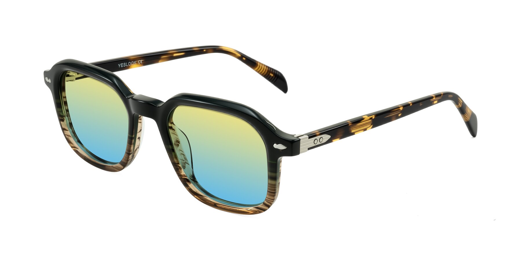 Angle of Salyba in Dark Green/Brown Striped with Yellow / Blue Gradient Lenses