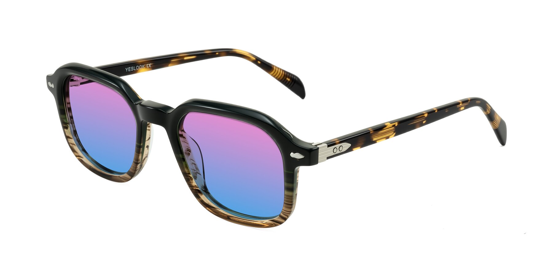 Angle of Salyba in Dark Green/Brown Striped with Pink / Blue Gradient Lenses