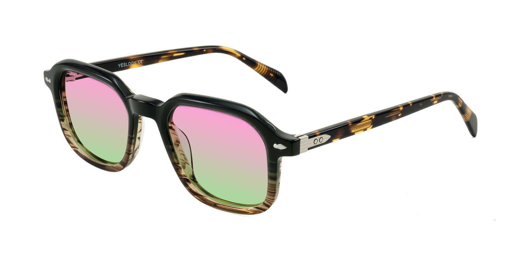 Angle of Salyba in Dark Green/Brown Striped with Pink / Green Gradient Lenses