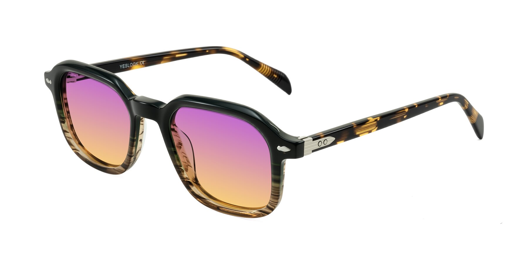 Angle of Salyba in Dark Green/Brown Striped with Purple / Yellow Gradient Lenses