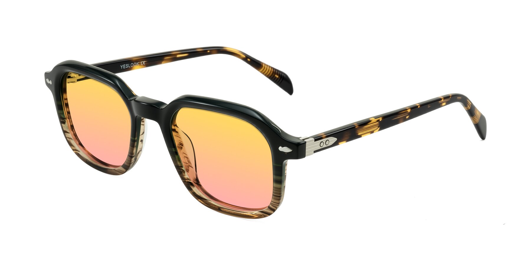Angle of Salyba in Dark Green/Brown Striped with Yellow / Pink Gradient Lenses