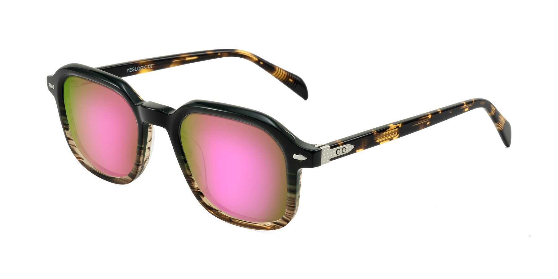 Angle of Salyba in Dark Green/Brown Striped with Pink Mirrored Lenses