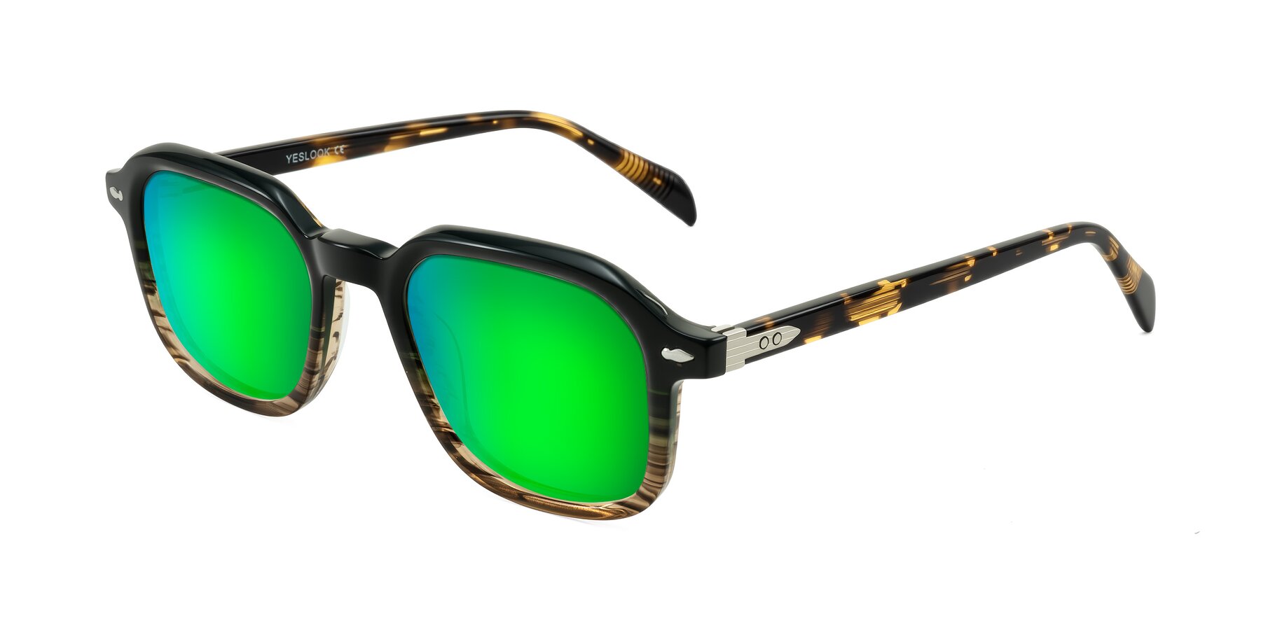 Angle of Salyba in Dark Green/Brown Striped with Green Mirrored Lenses